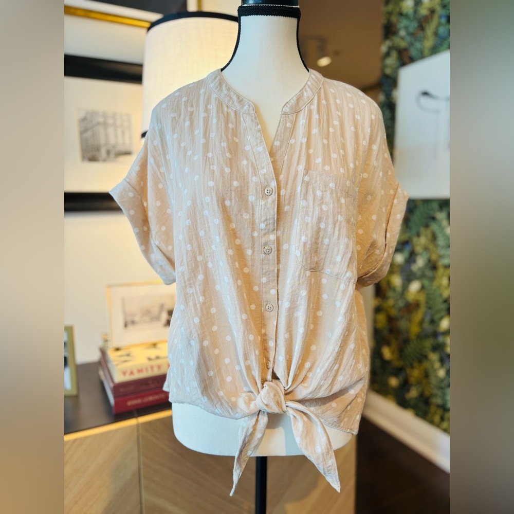 TAHARI Polka Dot Tie-Front Blouse - Cream - Picture 3 of 10